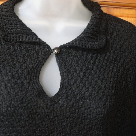 Robin Richman Black Open Knit Key Hole Flare Sleeve Top Hand Knit USA - Picture 3 of 8